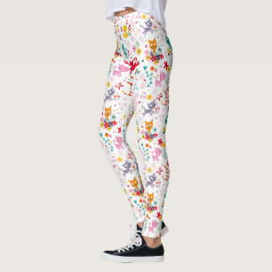 Cute Cats and Flower Fun  Leggings