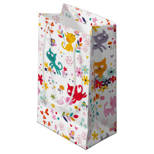 Cute Cats and Flower Fun  Small Gift Bag