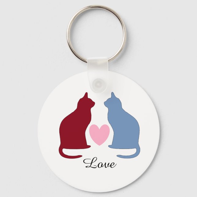 Cute Cats and Heart Love Keychain (Front)