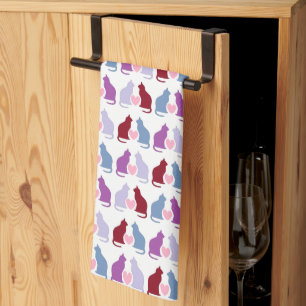 Cute Cats and Hearts Pattern Kitchen Towel