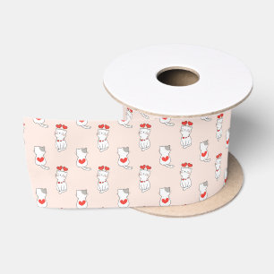 Cute Cats and Hearts Satin Ribbon