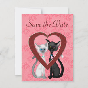 Cute Cats and Hearts Save the Date Wedding Notice
