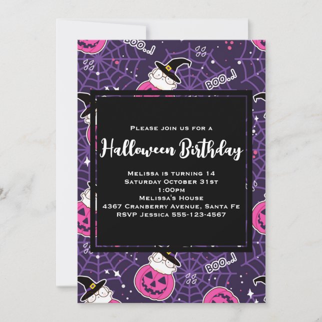 Cute Cats and Pumpkins Halloween Pattern Birthday Invitation (Front)
