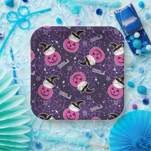 Cute Cats and Pumpkins Halloween Pattern Paper Plate (Party)