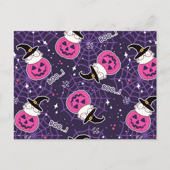 Cute Cats and Pumpkins Halloween Pattern Postcard (Front)