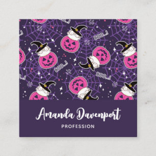 Cute Cats and Pumpkins Halloween Pattern Square Business Card