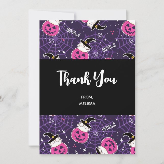 Cute Cats and Pumpkins Halloween Pattern Thank You Card (Front)