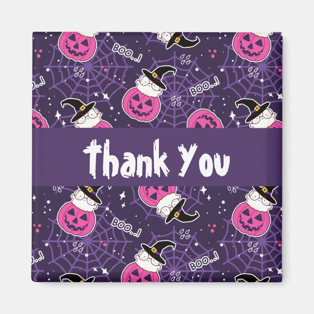 Cute Cats and Pumpkins Halloween Pattern Thank You Magnet (Front)