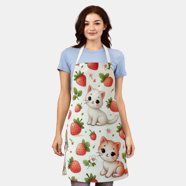  Cute Cats and Strawberries Apron (Worn)