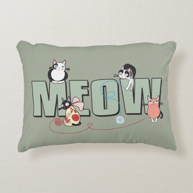 Cute Cats and Yarn Pillow (Front)