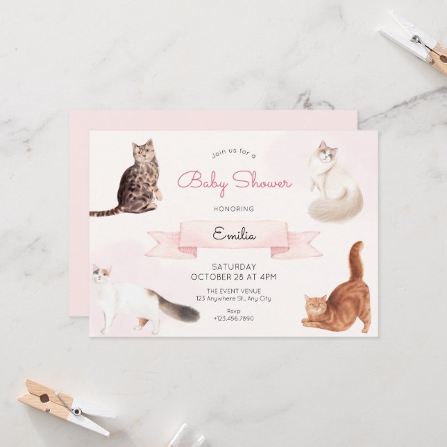 Cute cats baby shower invitation (Front/Back In Situ)
