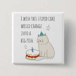 Cute Cat's Birthday Cake Wish 2 Inch Square Button