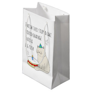 Cute Cat's Birthday Cake Wish Small Gift Bag