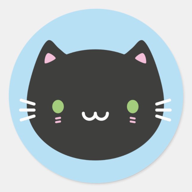 Cute Cats - Black Kawaii Kitten Classic Round Sticker (Front)