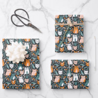 Cute Cats Botanical Floral Pattern Colourful Gift 