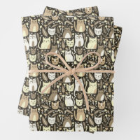 Cute Cats Botanical Floral Pattern Neutrals Gift