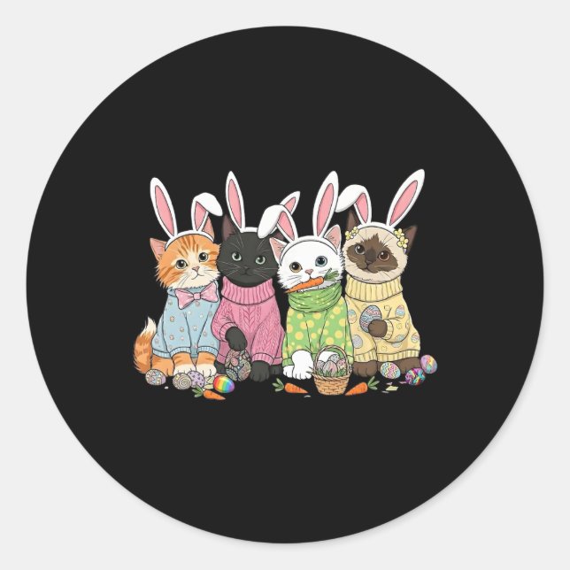 Cute Cats Bunny Ears Kitten Squad Egg Hunt Easter  Classic Round Sticker (Front)