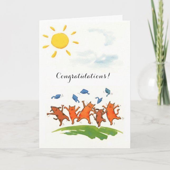 Cute cats caps graduation customizable card (Front)
