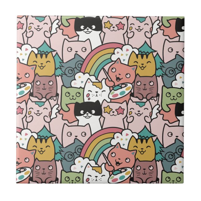 Cute Cats  Ceramic Tile (Front)