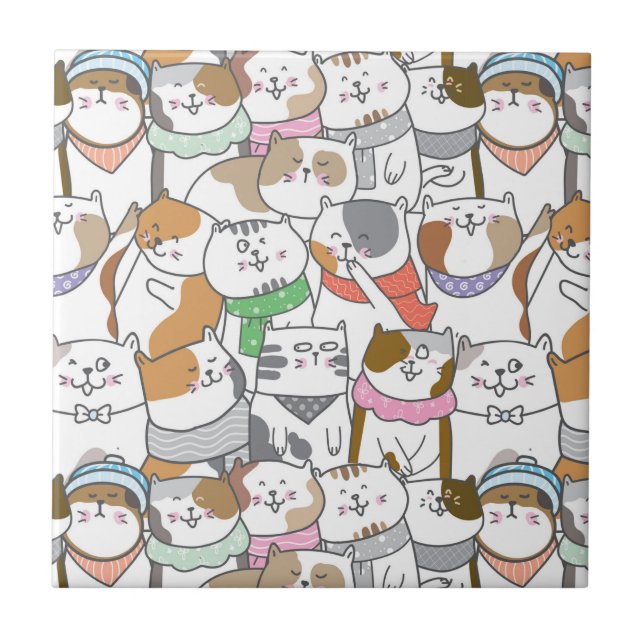 Cute Cats  Ceramic Tile (Front)