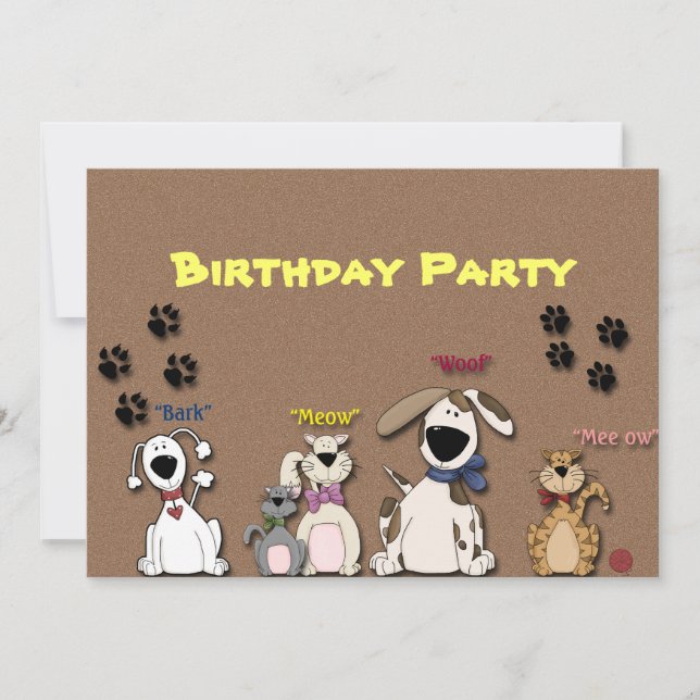 Cute Cats & Chiens Anniversaire Fête Invitation (Devant)