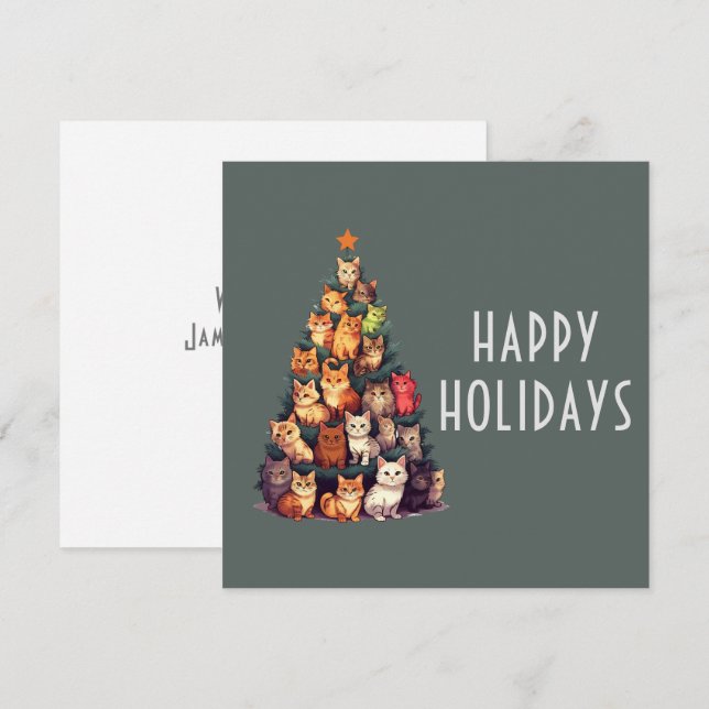 Cute Cats Christmas Tree Customizable Holiday Card (Front/Back)
