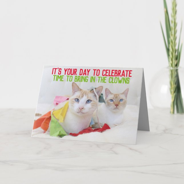 Cute Cats Clowns Happy Birthday Greeting Card (Front)