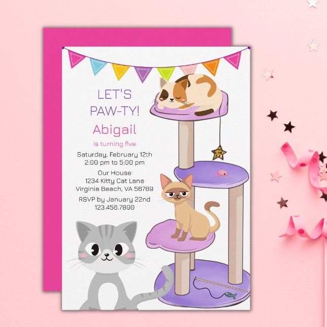 Cute Cats Colourful Modern Kittens Birthday Party Invitation (Creator Uploaded)