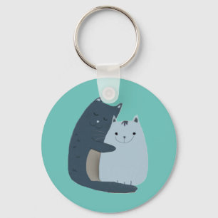 Cute Cats Cuddling Art Keychain
