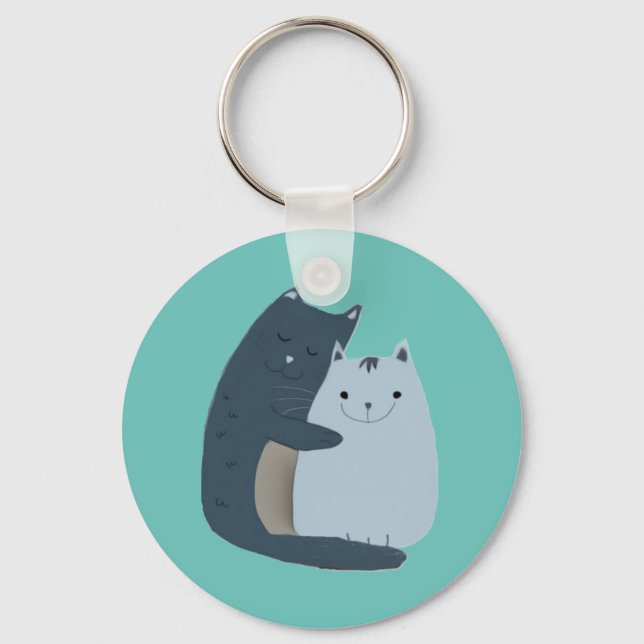 Cute Cats Cuddling Art Keychain (Front)