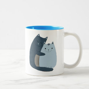 Cute Cats Cuddling Art Two-Tone Coffee Mug