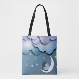 Cute Cats Cuddling on the Moon Art Tote Bag