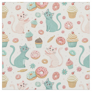 Cute Cats & Cupcakes Pattern - Kawaii Kitten Art Fabric
