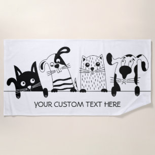 Cute Cats & Dogs custom text beach towel