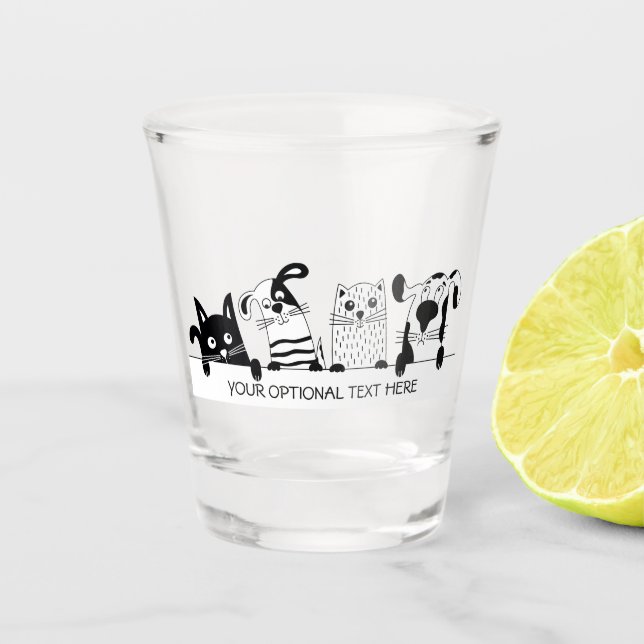 Cute cats & Dogs custom text shot glass (Front)