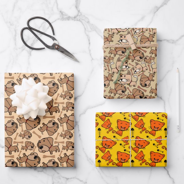 cute cats dogs pet lovers pattern wrapping paper sheet (Front)