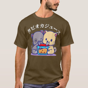Cute Cats Drinking Bubble Boba Tea With Katakana T-Shirt
