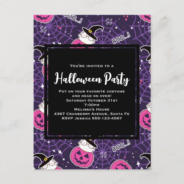 Cute Cats et Citrouille Halloween Motif Invitation (Devant)
