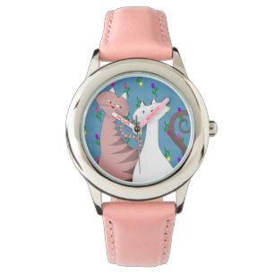 Cute Cats Floral Arrière - plan Montre Rose fille