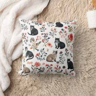 Cute Cats & Floral Pattern Pillow Cozy Decorative