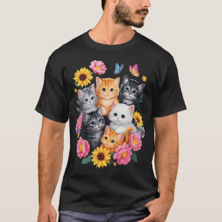 Cute Cats Flower Floral T-Shirt