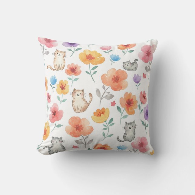 Cute Cats Flowers Pillow (Front)