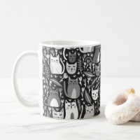 Cute Cats Fun Floral Kitten Pattern Black & White