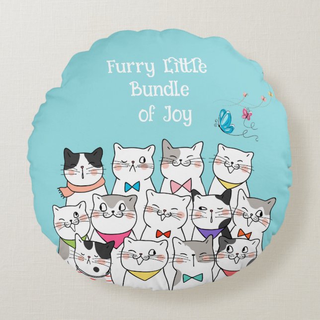 Cute Cats , Furry little Bundle of Joy Round Pillow (Front)