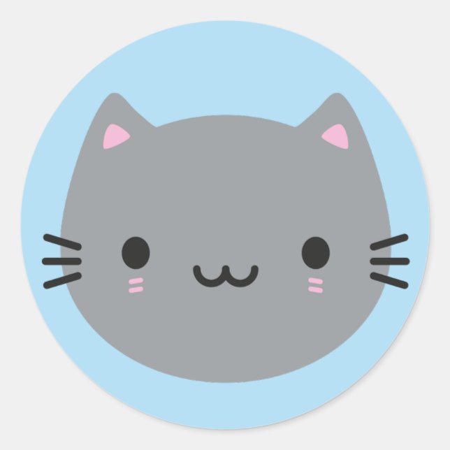 Cute Cats - Grey Kawaii Kitten Classic Round Sticker (Front)