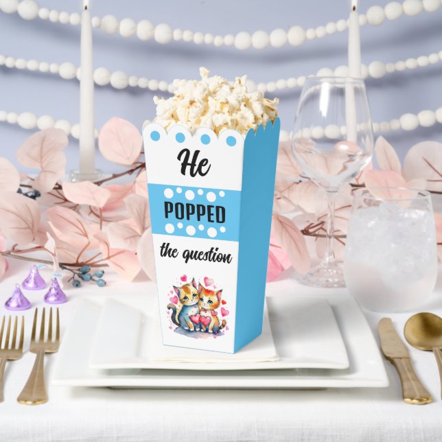 Cute cats he popped the question blue popcorn favor box (Wedding)