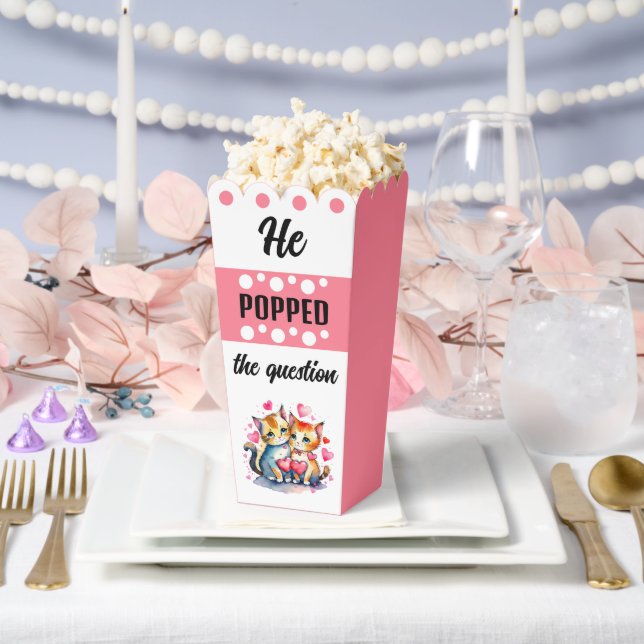 Cute cats he popped the question pink popcorn favor box (Wedding)