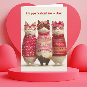 Cute Cats Hearts Pullover Valentine`s Day Card 