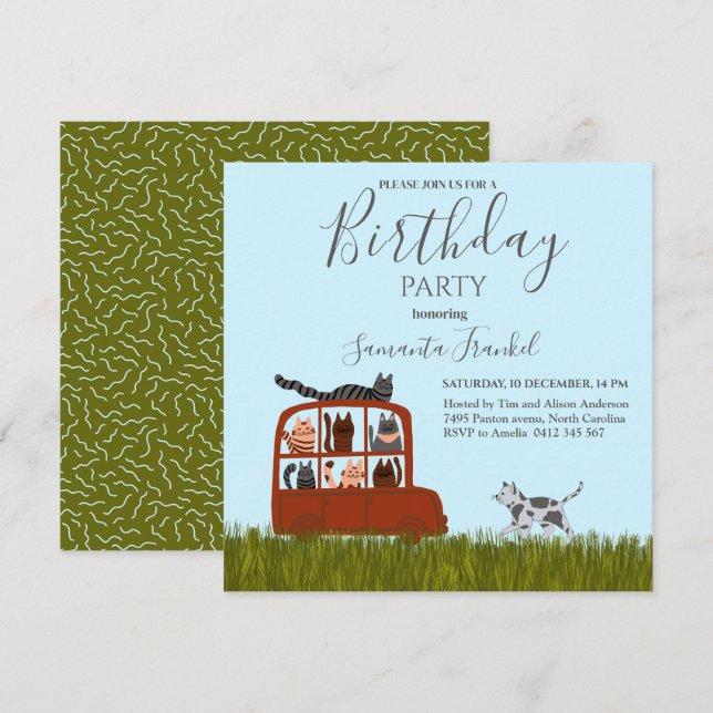 Cute Cats in car Baby Shower Invitation (Front/Back)
