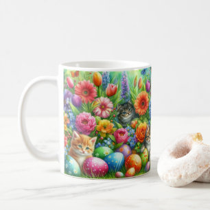 Cute Cats in Flower Garden Easter  Coffee Mug
